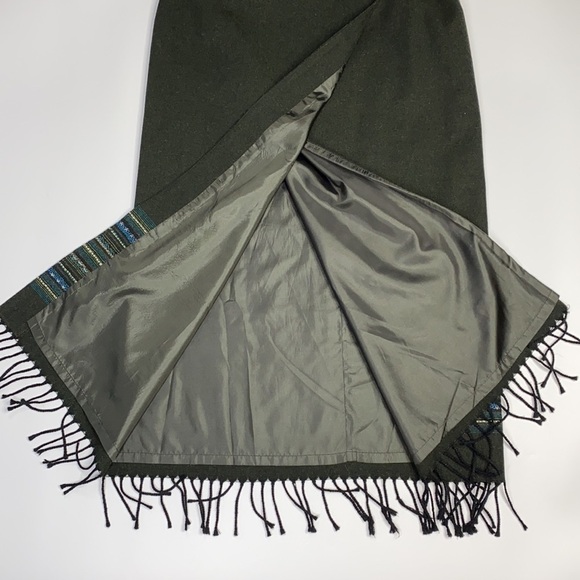 Vintage Worthington Long Green Wrap Tassel Striped Wool Blend Skirt Size 6 - Picture 4 of 6